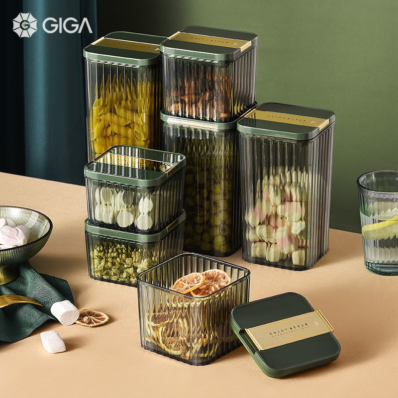 Hộp đựng thực phẩm sang trọng ánh sáng thiết yếu Giga kín khí/Hộp đựng hạt Vật liệu PET không chứa BPA/hộp lưu trữ ngũ cốc cấp thực phẩm/trà ăn nhẹ bình lưu trữ trong suốt chống ẩm có nắp