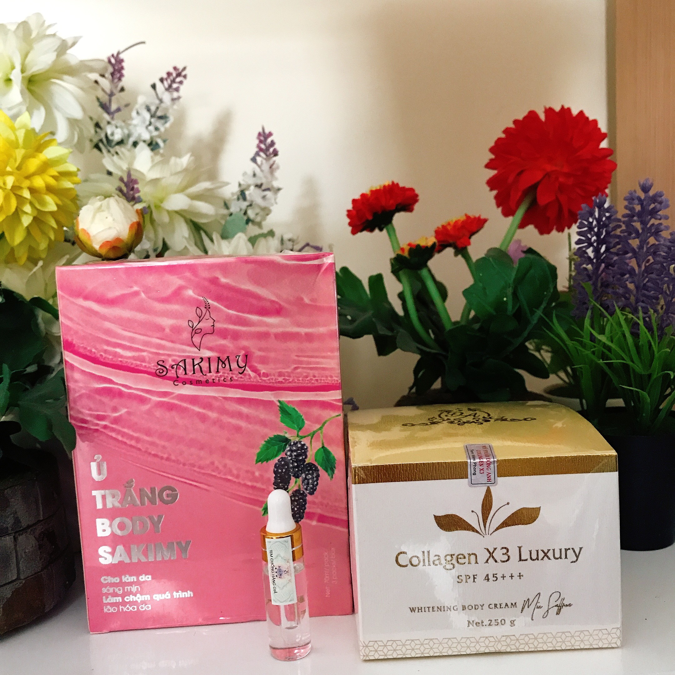 Bộ 3 trắng da body gồm: Kem body collagen x3 luxury,  ủ trắng Sakimy  và serum kích trắng Sakimy (Chính hãng)