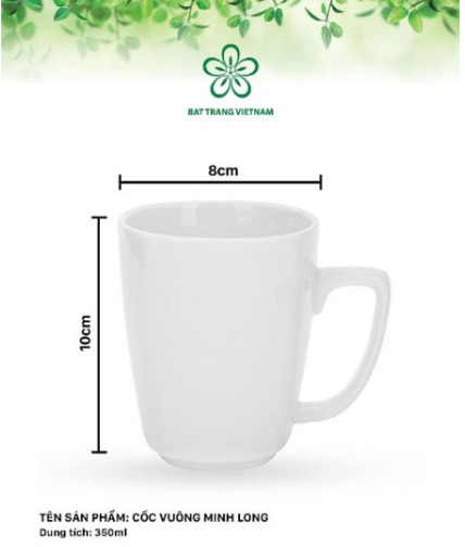 Cốc uống nước size to gốm sứ lohaco cao cấp, cốc sứ trắng trơn có quai cầm dung tích 350 - 500ml
