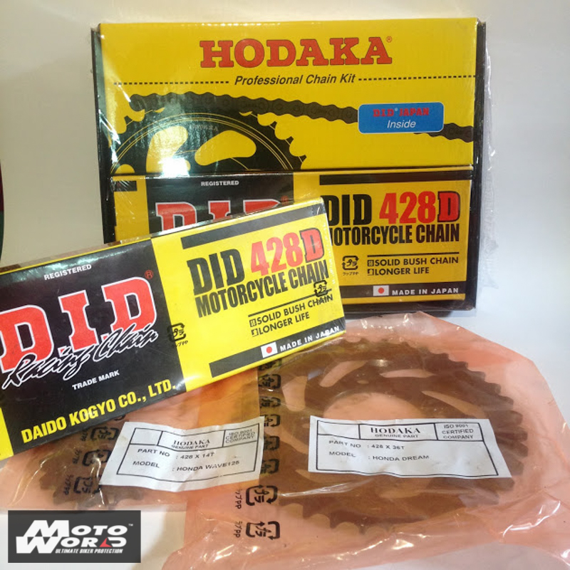 Nhông sên dĩa bộ Hodaka - DID cho xe Honda Wave/RSX/Blade (Sên 428D đen)