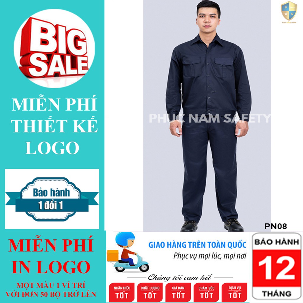 Bộ quần áo bảo hộ lao động PN08 Màu xanh tím than, Bảo hộ lao động chất lượng, BHLĐ Phúc Nam