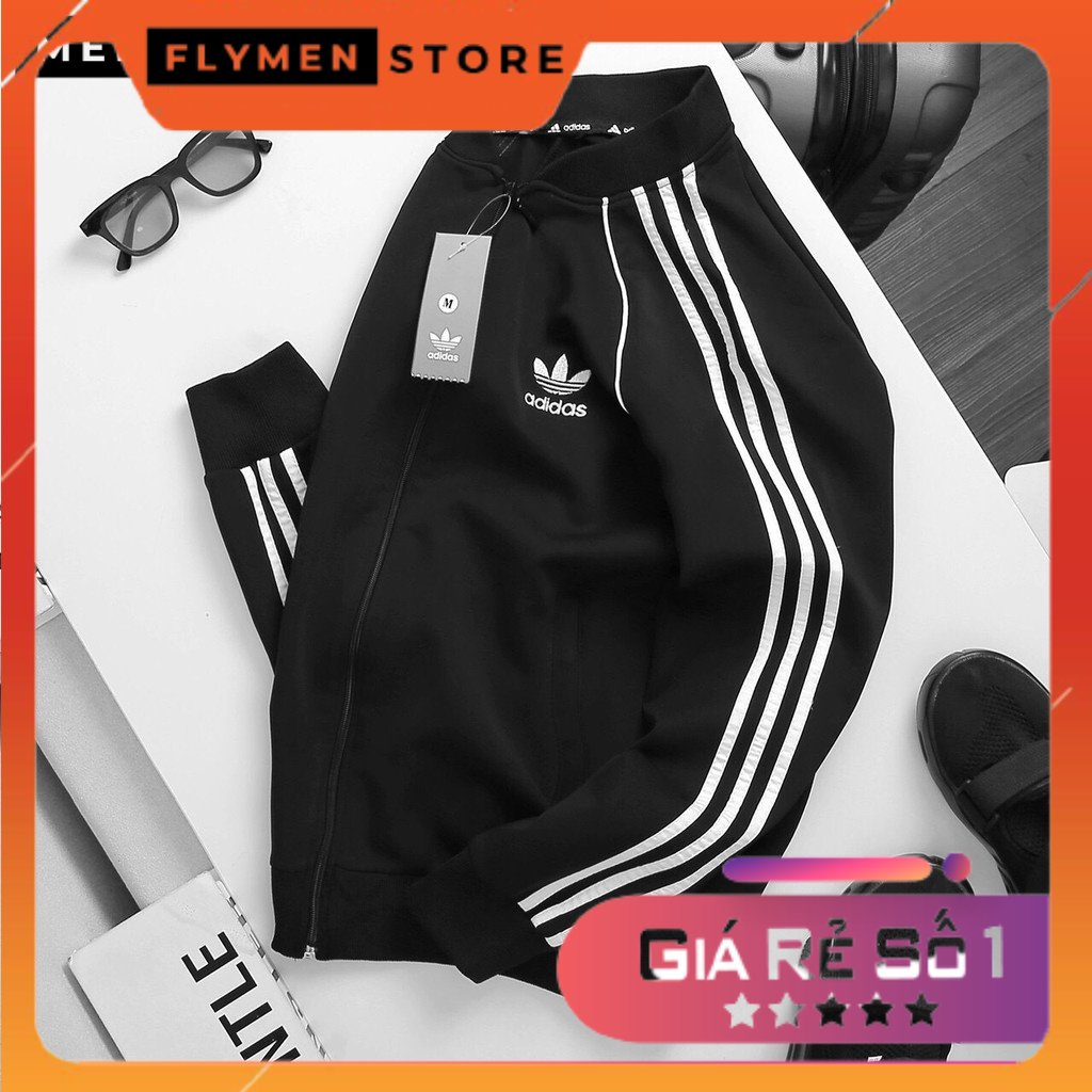 Bộ thể thao nam thu đông 3 sọc Bộ quần áo nỉ ADIDAS nam nữ chất liệu poly 2da thể thao logo thêu
