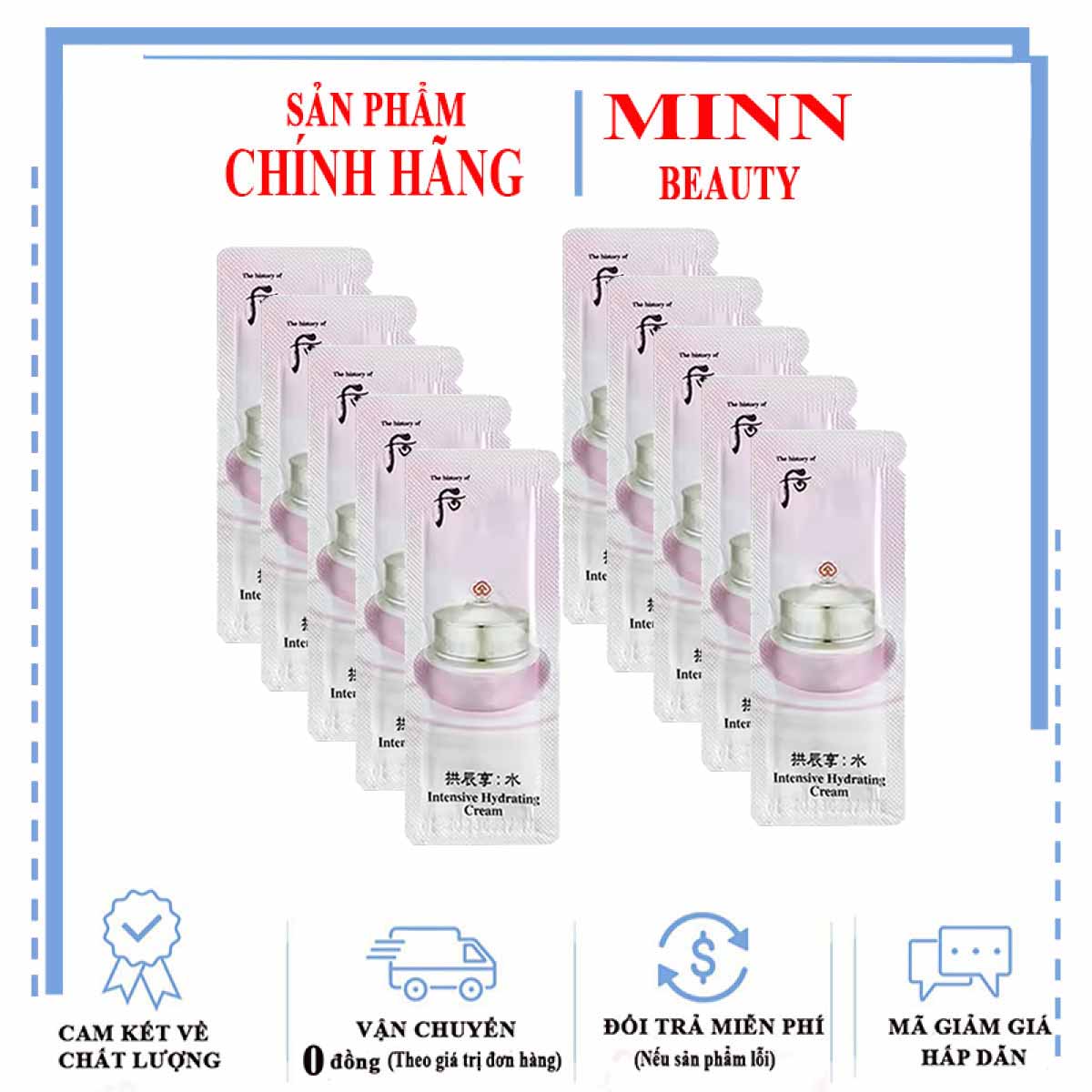 Combo 10 gói kem cấp nước,dưỡng trắng,kiềm dầu ngăn lão hóa whoo hồng - whoo vital hydrating cream 1ml