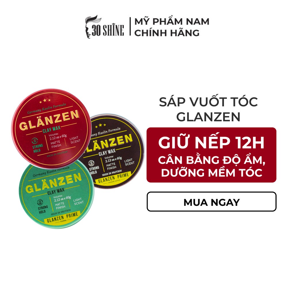 Sáp vuốt tóc nam Glanzen 60g tạo kiểu cực chất không bóng giữ nếp sản phẩm mới 2023