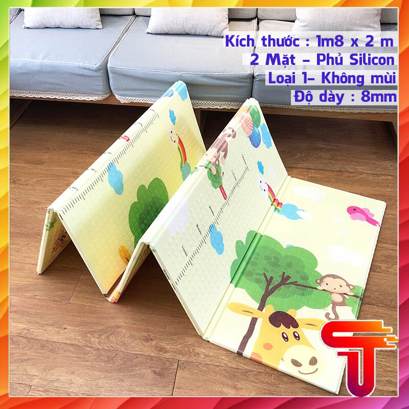 T3S3 Thảm trải sàn xốp XPE Tanosa 2 mặt phủ Silicone Hàn Quốc mẫu đẹp chống thấm tuyệt đối, chống ngã, cho bé tập bò kèm túi 1m8- 2m