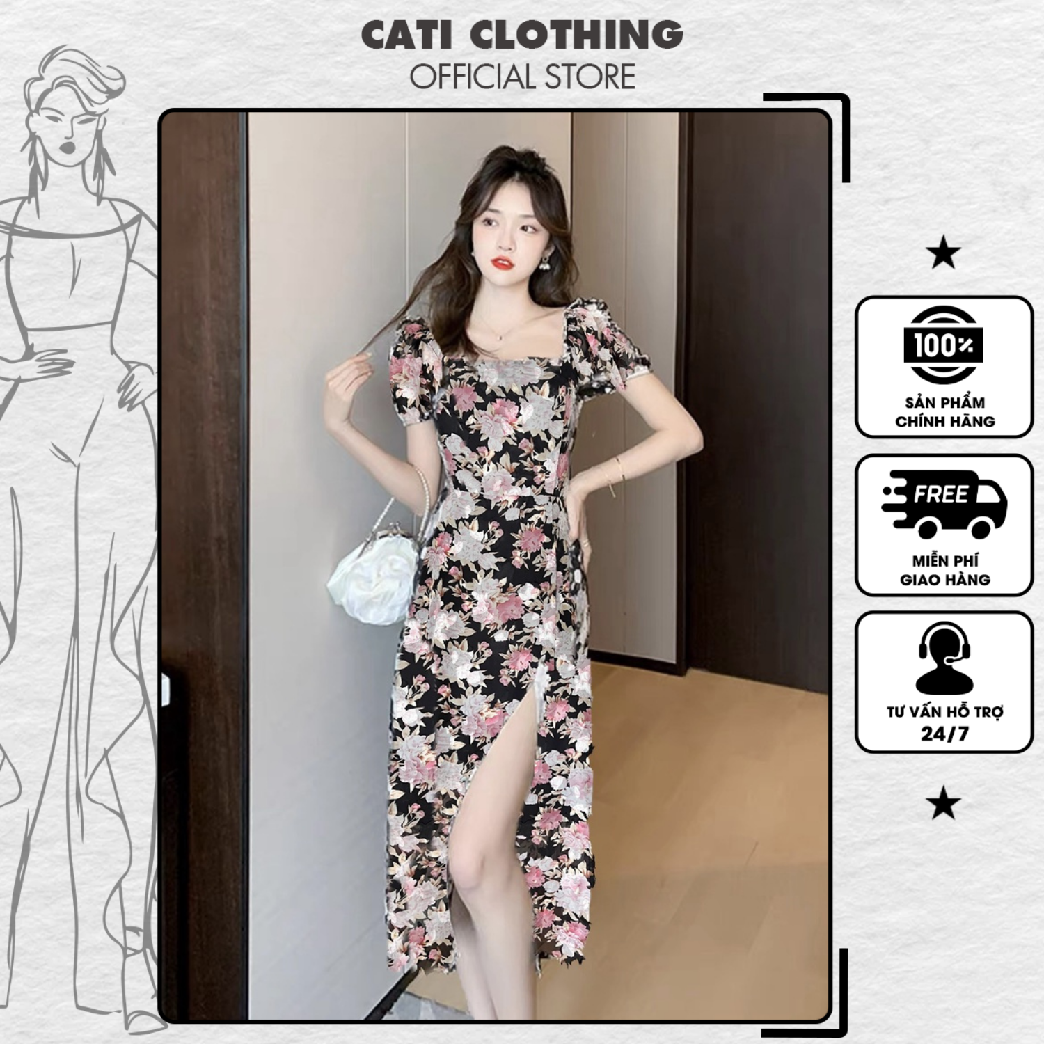 Đầm hoa dự tiệc sang chảnh A1626