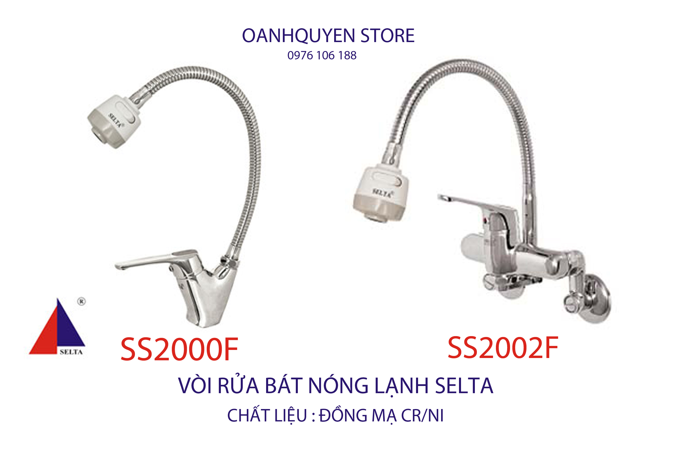 Vòi rửa bát nóng lạnh, vòi rửa chén nóng lạnh ngổng cần mềm selta ss2002f / ss2000f chính hãng