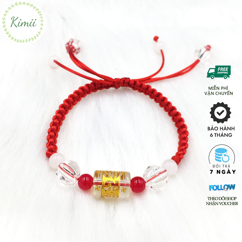 Vòng tay dây đỏ may mắn đính lu vàng V78, Vòng tay handmade KIMII