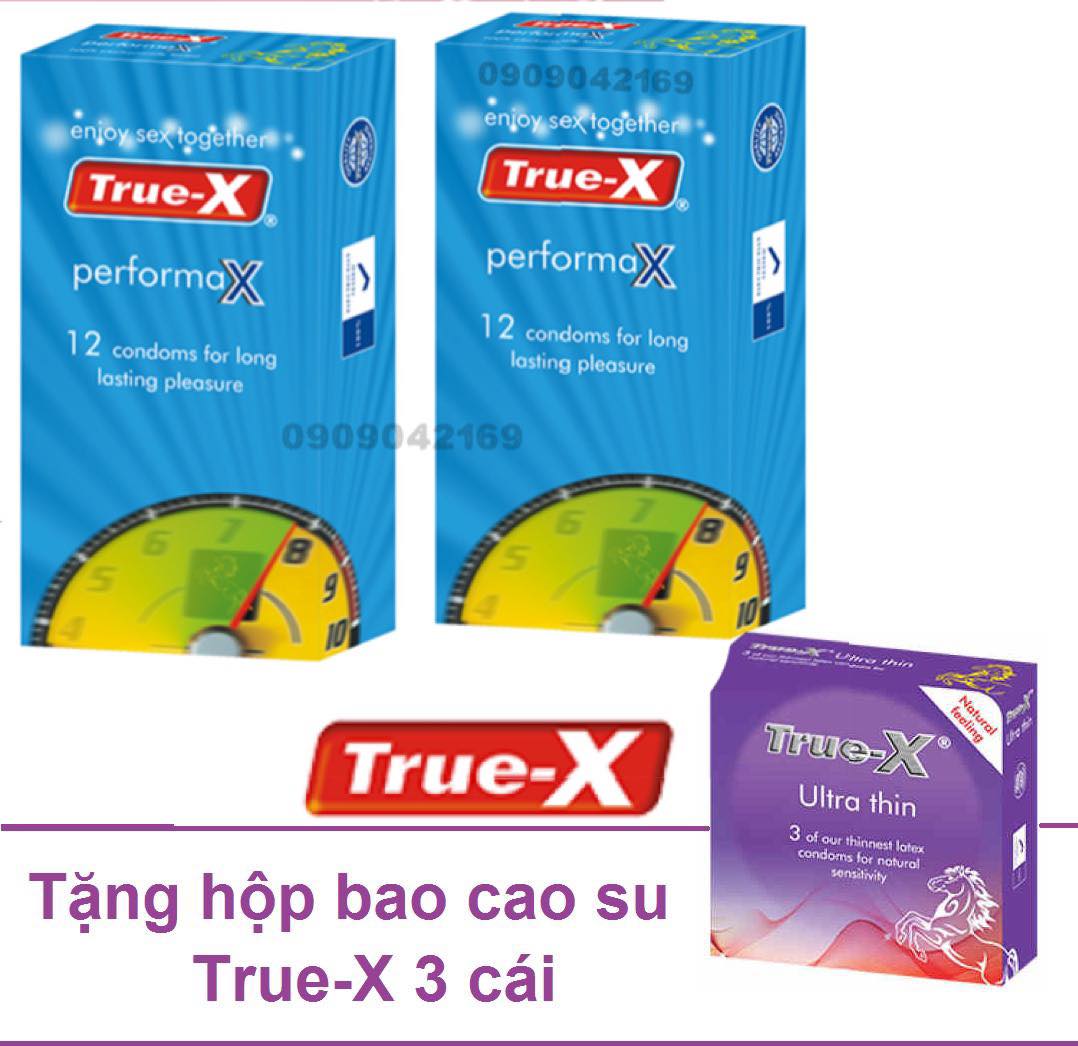 Bộ 2 Hộp bao cao su Kéo dài thời gian True-x PerformaX ( 24 cái) + Tặng thêm hộp siêu mỏng True-X Ultra Thin