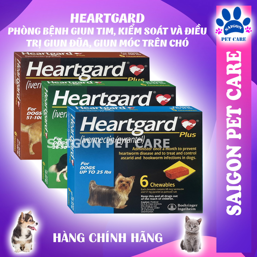 Heartgard Plus phòng bệnh giun tim, kiểm soát điều trị giun đũa, giun móc trên chó