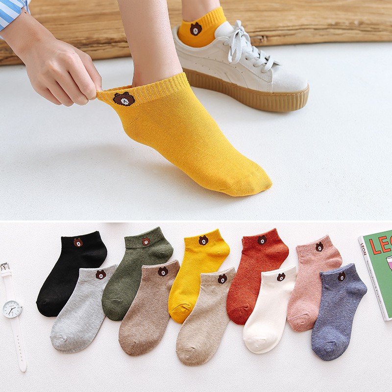 Set 5 đôi ☘️ tất cổ ngắn unisex ☘️ tất gấu, chất liệu cao cấp, bền, đẹp, thiết kế đơn giản, tinh tế, đa dạng mẫu mã và màu sắc