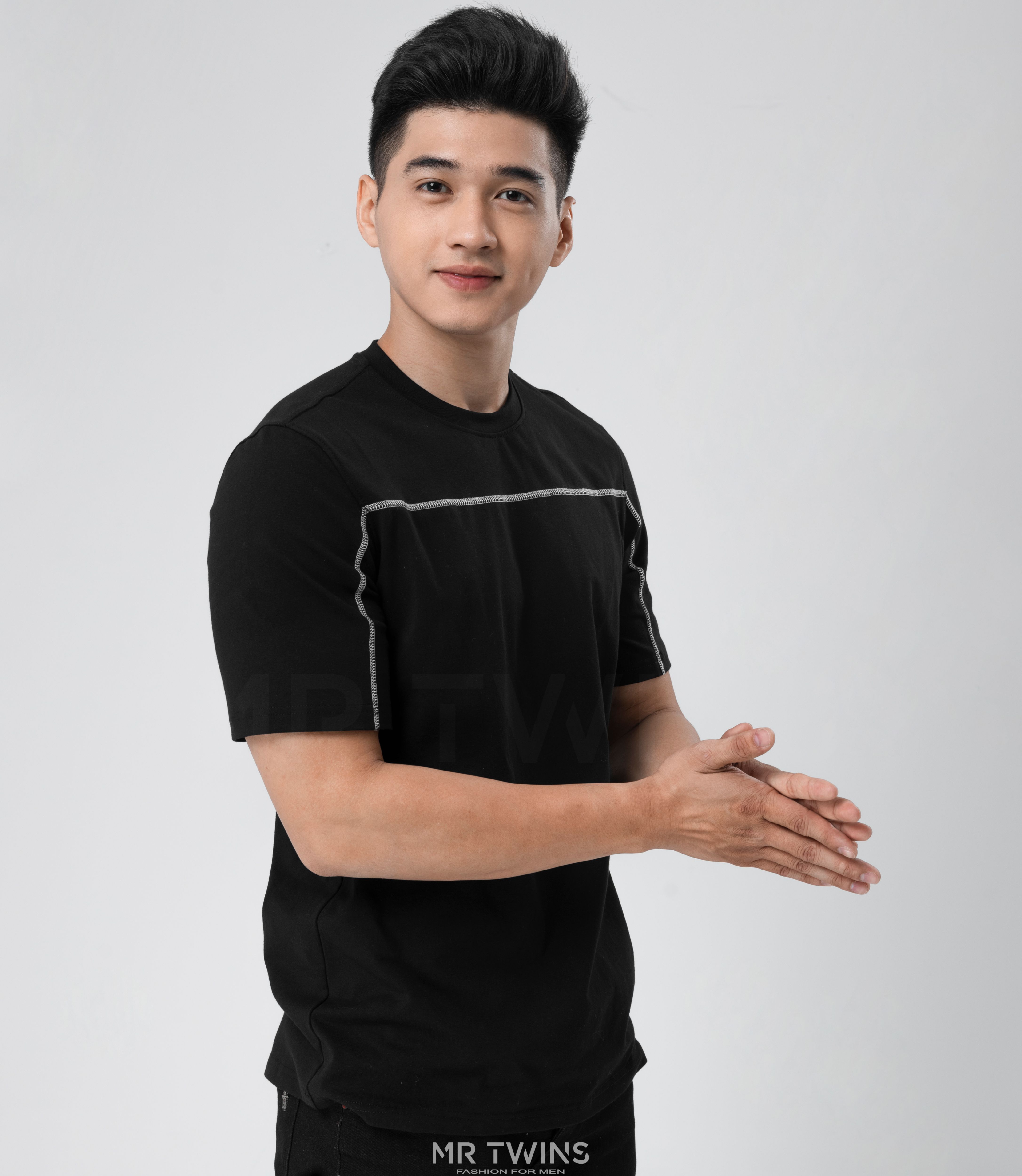 Áo thun nam cổ tròn viền kansai 100% cotton thương hiệu mr twins