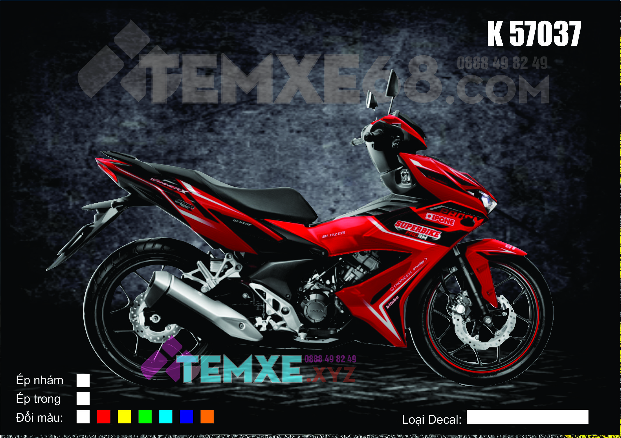 Tem trùm winner x - đen đỏ mẫu supper bike