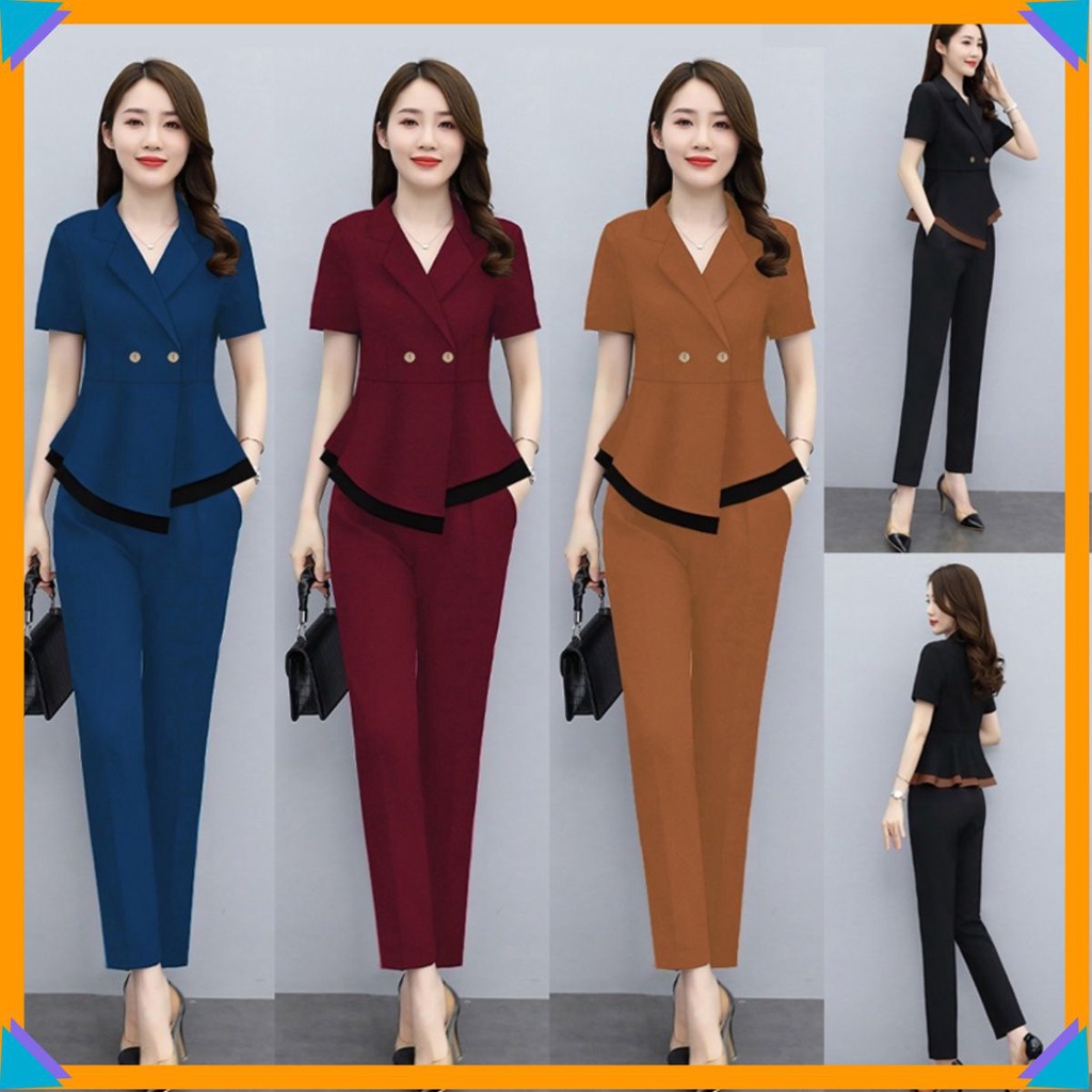 Set nữ sang chảnh đẹp nguyên bộ quần dài lưng thun áo cổ vest xinh xắn TJ1147