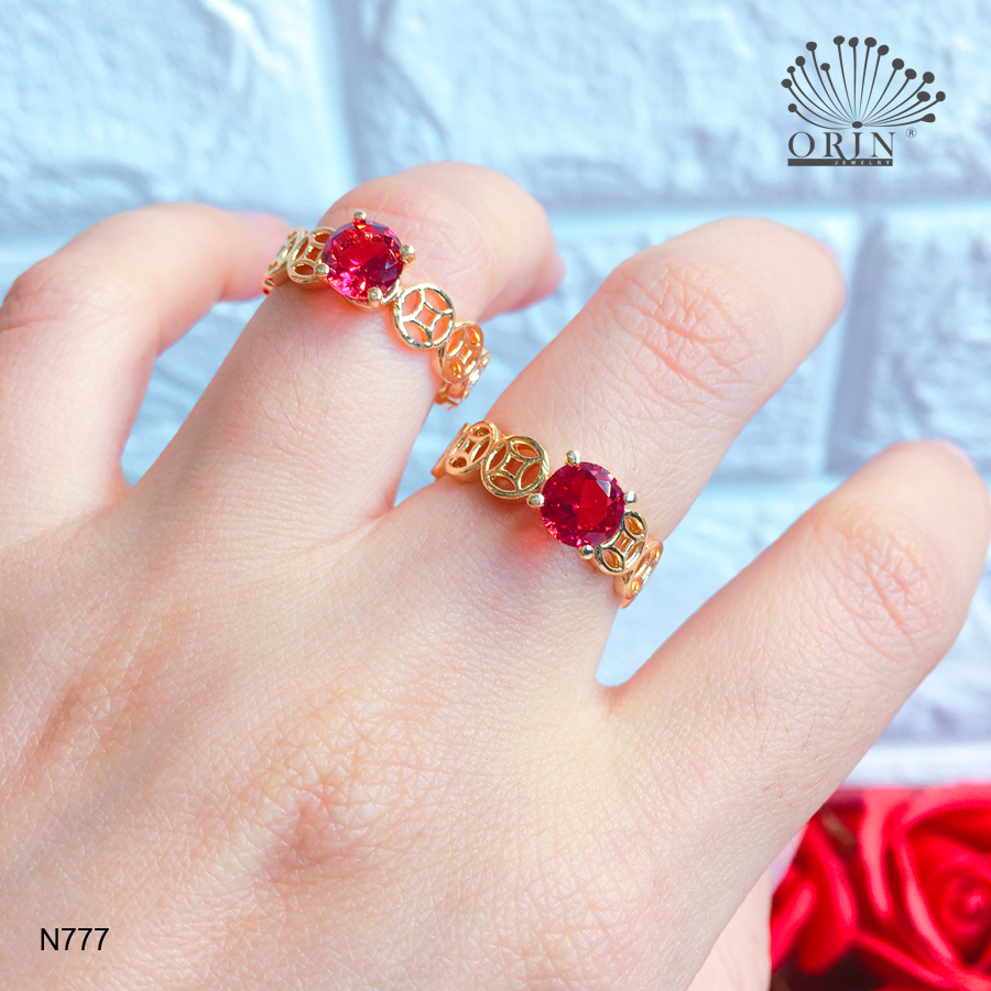 Nhẫn nữ kim tiền may mắn tài lộc đính đá đỏ  bền màu thiết kế thời thượng Orin N777