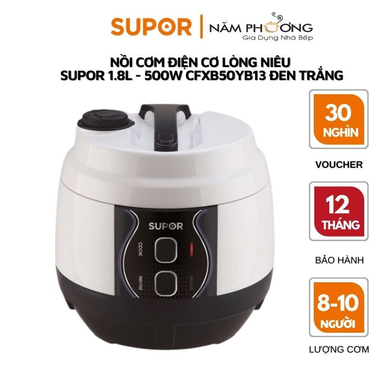 Nồi cơm điện cơ 1,8L lòng nồi niếu Supor CFXB50YB13VN(màu đen)