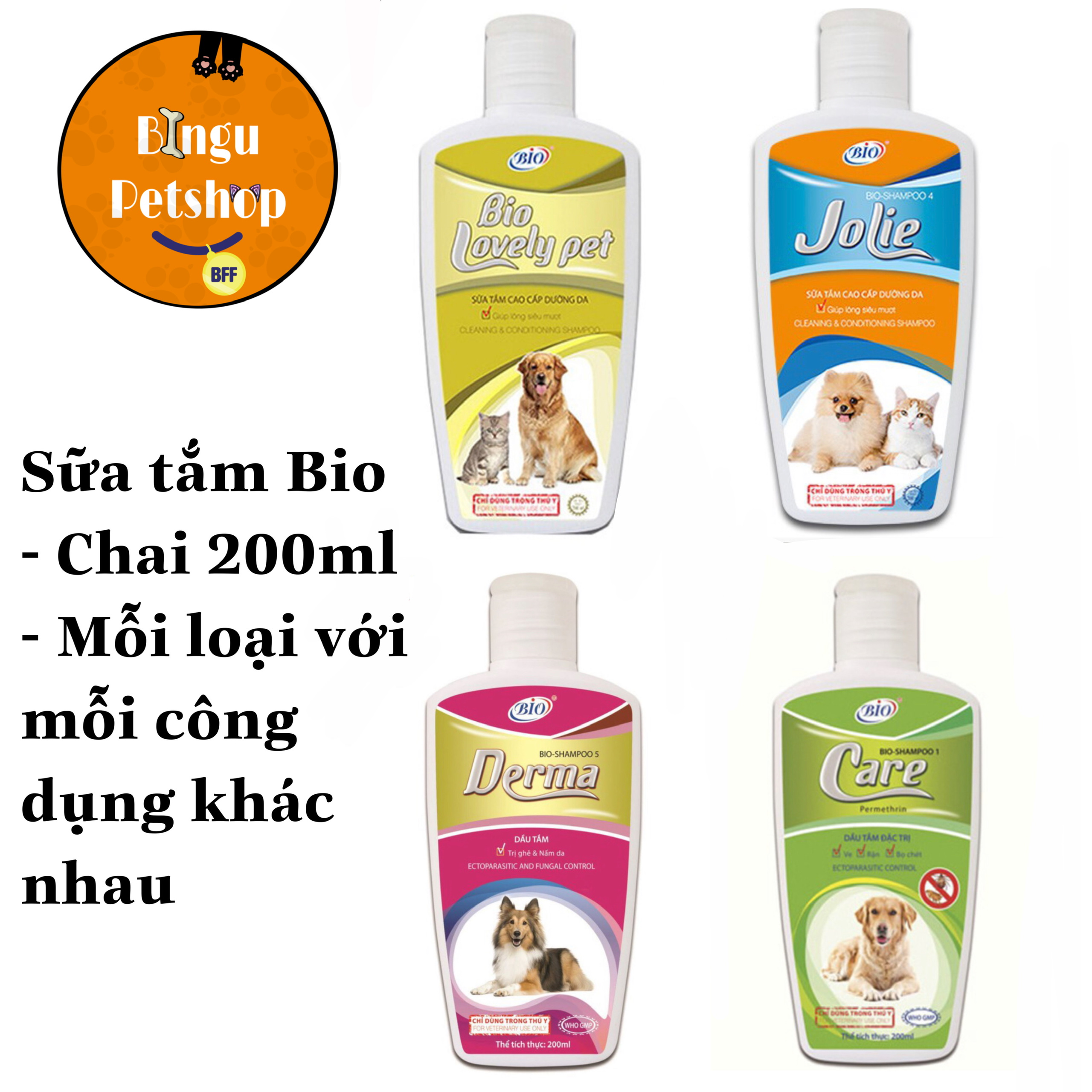 Sữa tắm cho chó mèo, thú cưng derma, jolie, lovely, bio care- bio 200ml