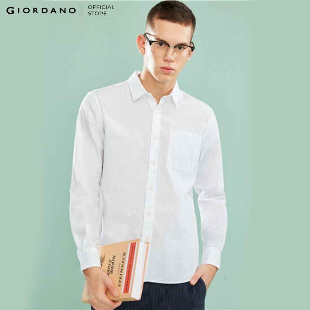 GIORDANO Áo Sơ Mi Linen Nam Tay Dài Linen-cotton Long Sleeves Shirt 01049201
