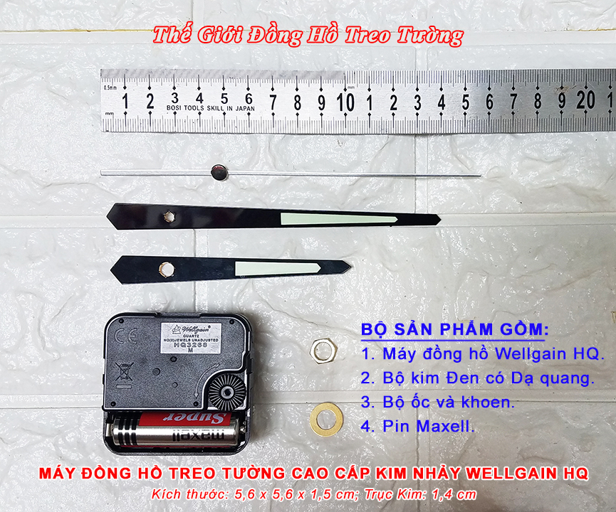 Máy Đồng Hồ Treo Tường HQ WELLGAIN Kim Nhảy Cao Cấp – Kim Màu DẠ QUANG –  Bảo hành 1 năm – Tặng Pin Maxell