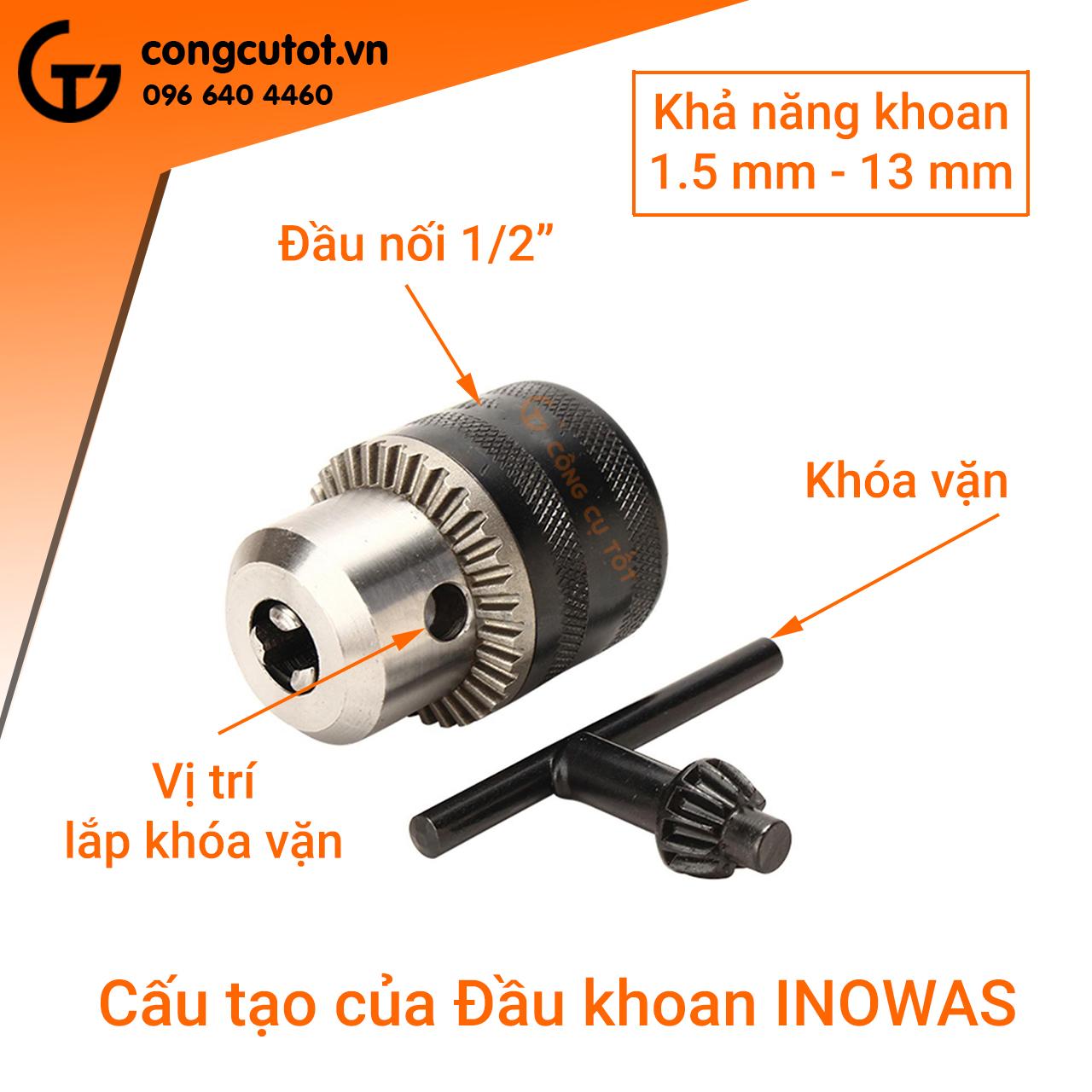 Bộ chuyển mũi khoan đầu kẹp 10mm và 13mm Inowas