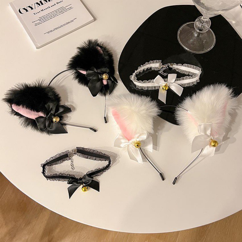 Bờm Cài Tóc Mèo Có Chuông Và Nơ Cosplay Hot Trend Tiktok Xinh Xắn Băng Đô Rửa Mặt Lông Cừu Phong Cách Hàn Quốc