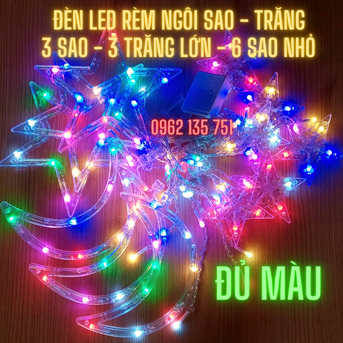  Đèn LED Rèm Trang Trí Hình Ngôi Sao Mặt Trăng Dây dài 3m 