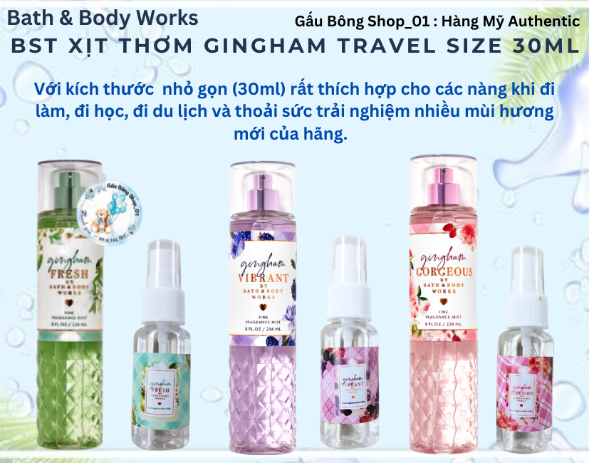 [Auth]Xịt Thơm Bath And Body Works Gingham Fresh, Gingham Gorgeous, Gingham Vibrant