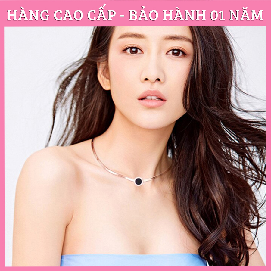Dây Chuyền Nữ, vòng cổ Titan Đeo Sát Đá Đen Cá Tính