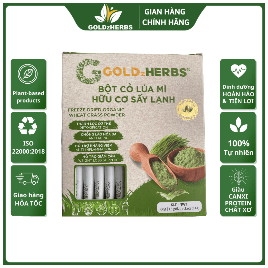 Bột cỏ lúa mì hữu cơ sấy lạnh goldzherbs 86g/ 144g