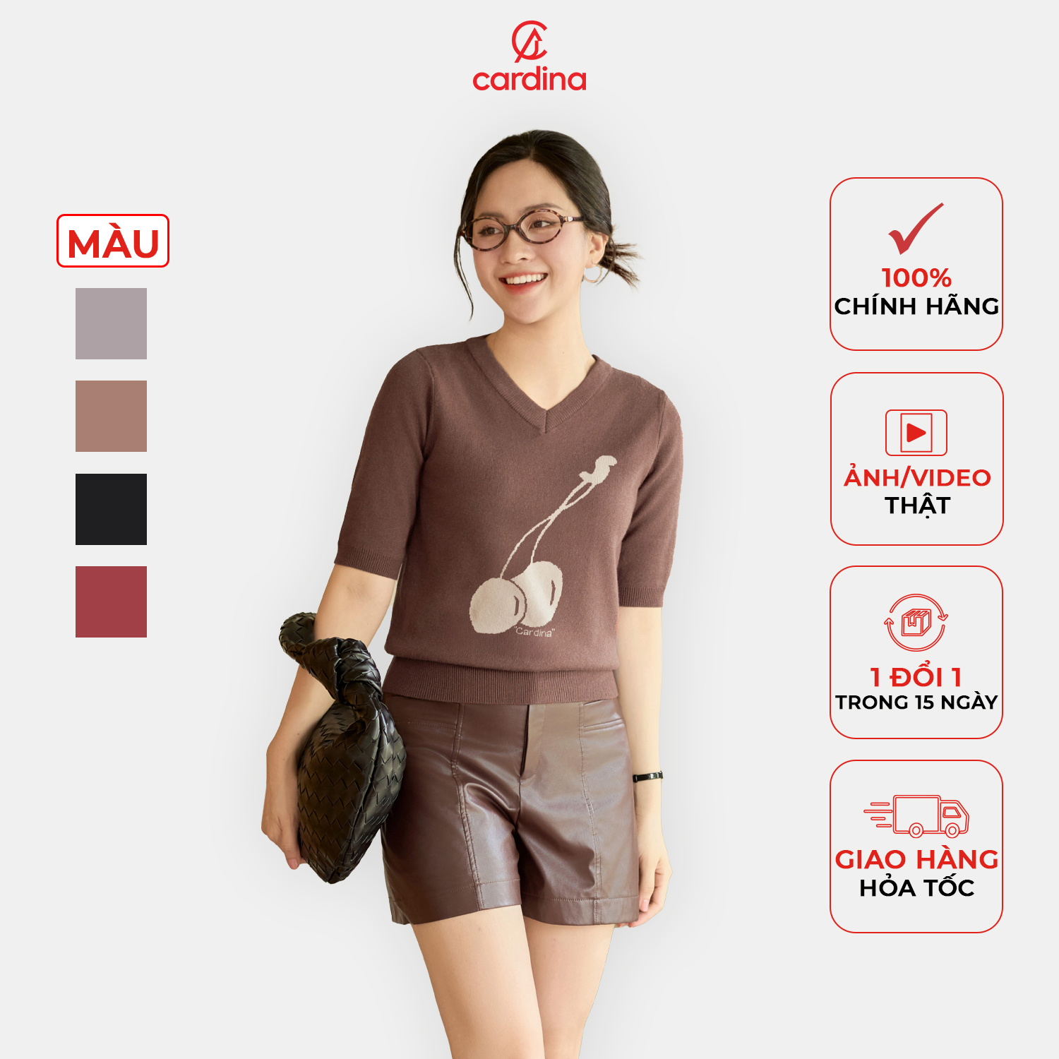 Áo kiểu nữ CARDINA chất liệu len lông thỏ mềm mại kiểu dáng cổ tim tay lỡ trẻ trung nhẹ nhàng 4ALL09