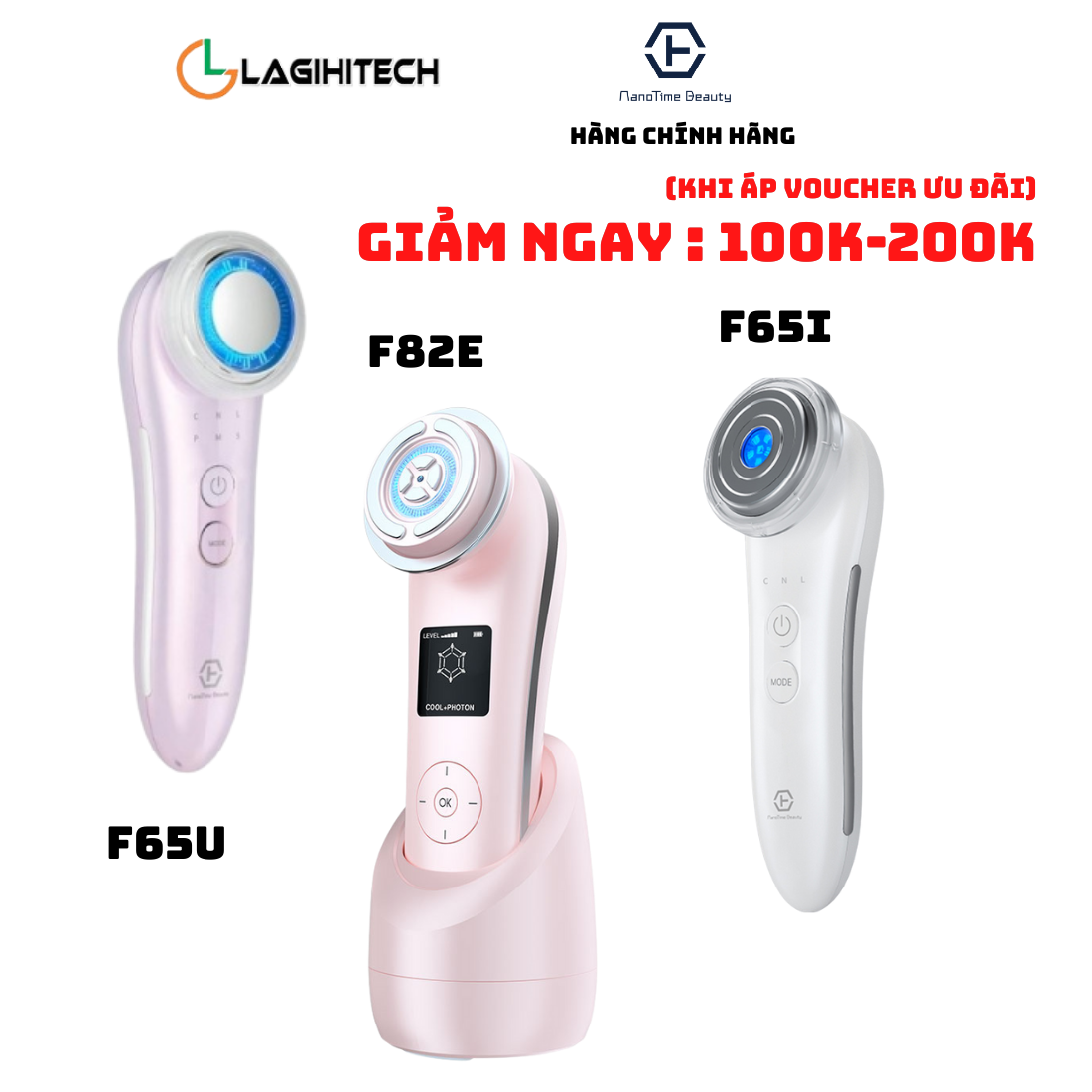 Máy điện di tinh chất siêu âm trẻ hoá da , ion nóng lạnh nanotime f65i / f65u / f82e / f52e - hàng chính hãng