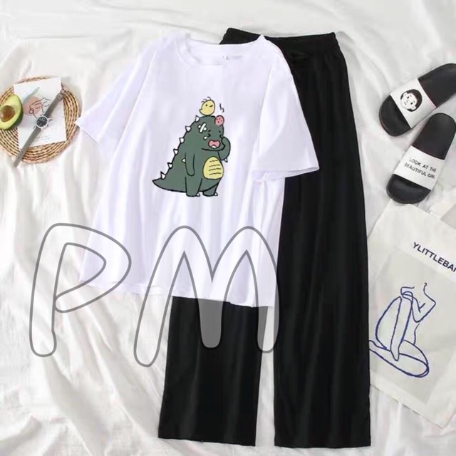 Sét áo khủng long băng vết thương+ quần ống rộng dài , sét áo nam nữ, chất đẹp, sét bộ mặc ở nhà - THE THY