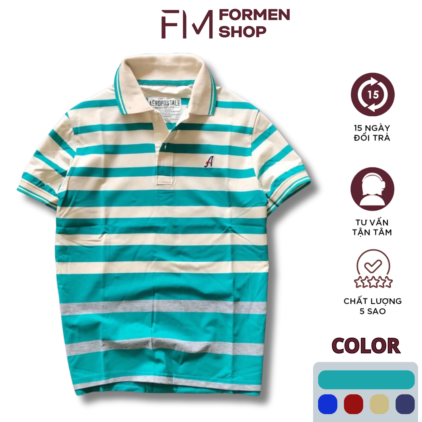 Áo thun nam sọc ngang logo chữ A thêu đẹp nhiều màu - FORMEN SHOP - FMPS060