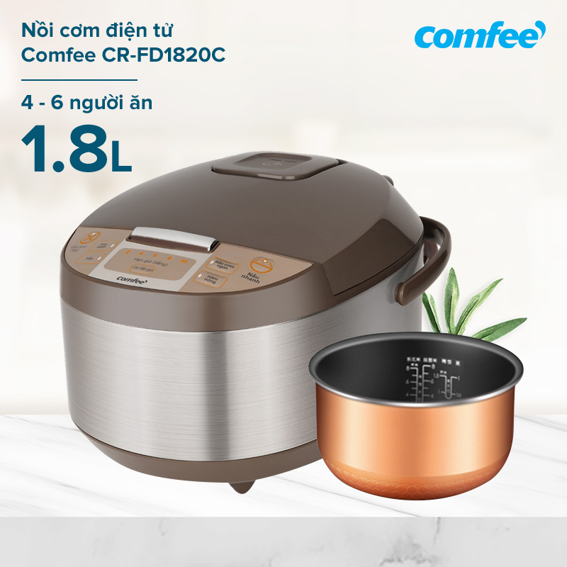 Nồi cơm điện tử Comfee CR-FD1820C 1.8L - Lòng nồi hợp kim cao cấp - Phù hợp 4-6 người ăn - Công nghệ Fuzzy Logic - Hàng chính hãng