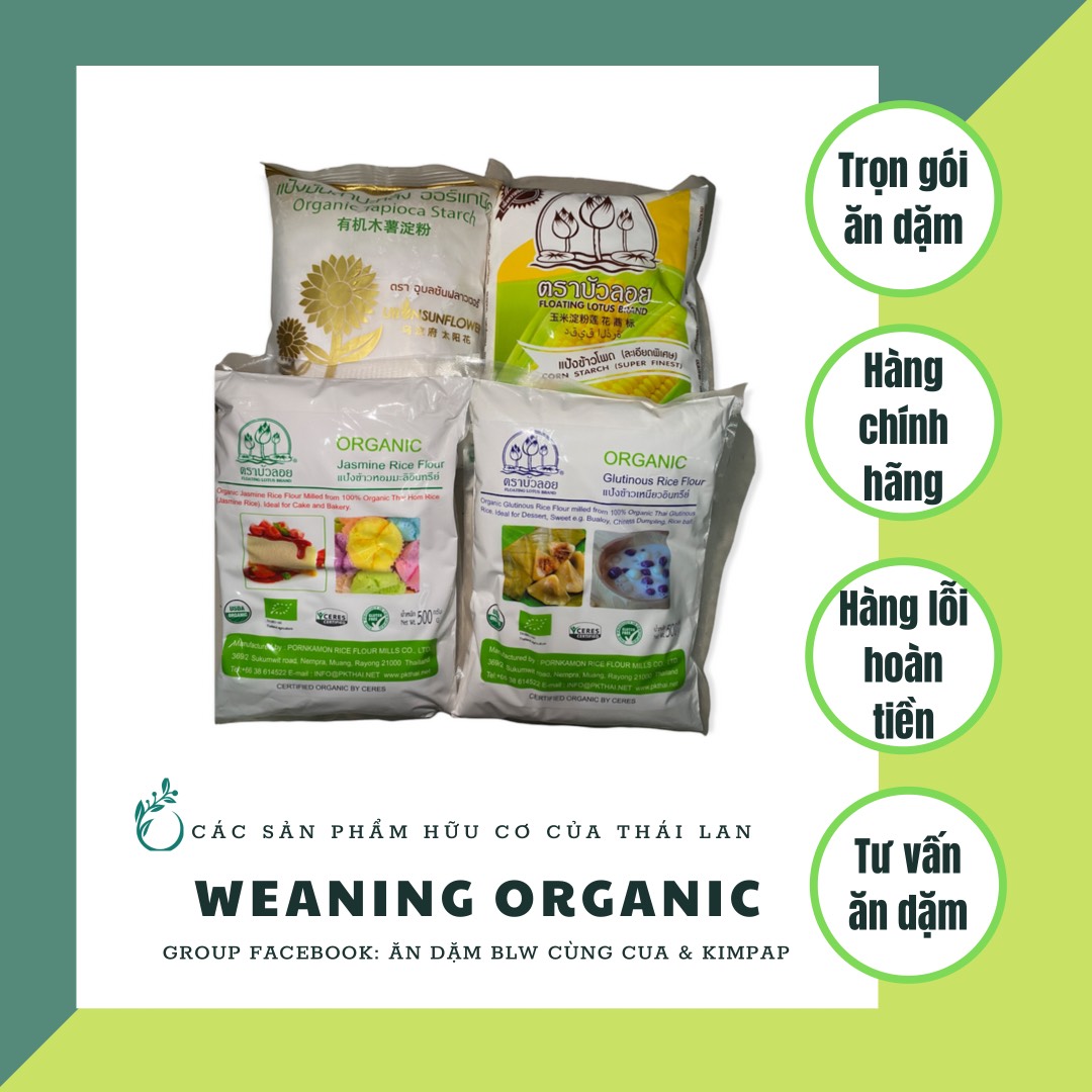 Các loại bột gạo tẻ, gạo nếp, bột năng, tinh bột bắp hữu cơ cho bé ăn dặm 500g