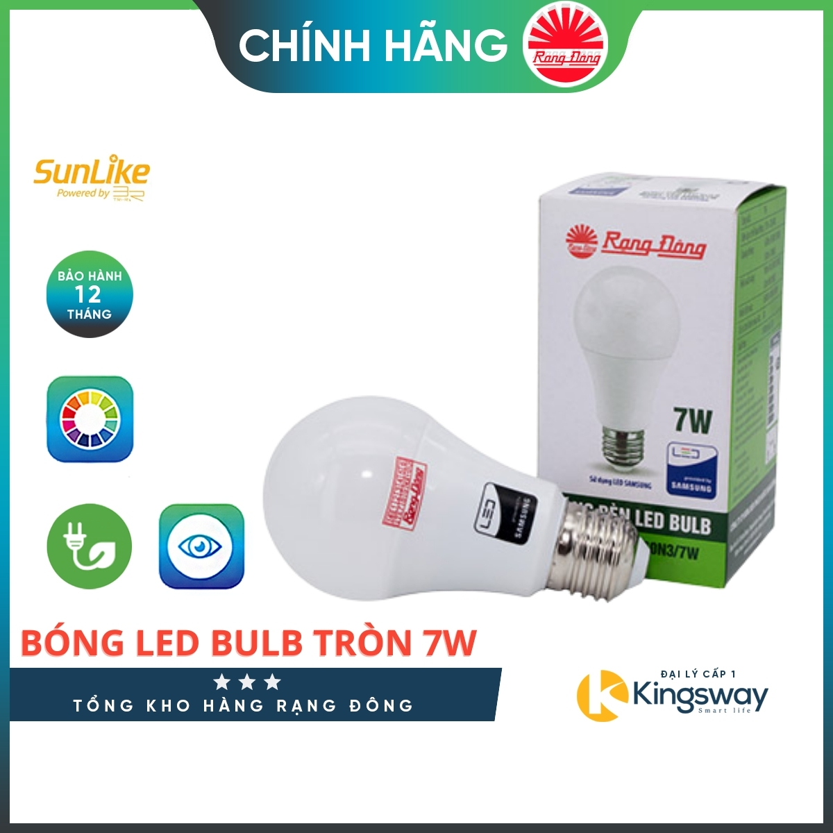 Bóng Đèn Rạng Đông Chính Hãng Led BULB A Tròn A60N3/7w, Đuôi E27, Ánh Sáng Trắng/Vàng LED SS