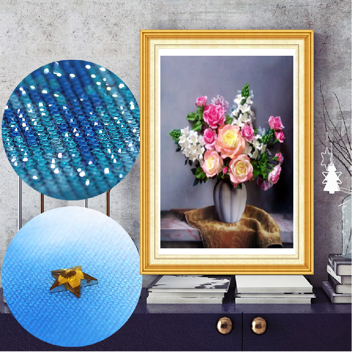 Tranh đính đá bình hoa hồng lv068 kt:60*70cm