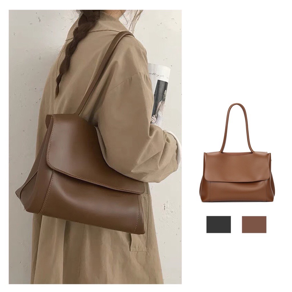 Túi tote nâu tây đeo vai, đeo chéo 2 quai tiện lợi da mềm size to thông dụng