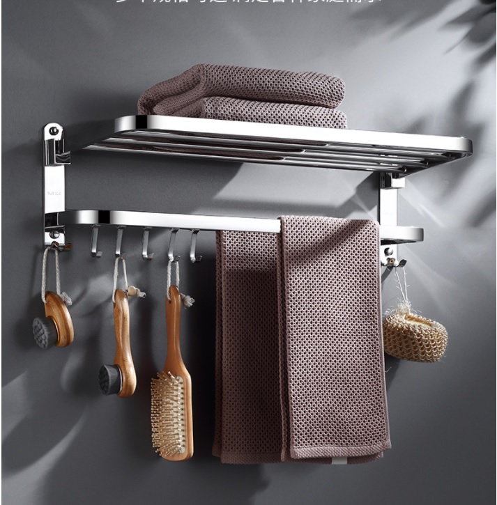 Kệ INOX 304 Treo Khăn Nhà Tắm, Giá vắt khăn phòng tắm 2 tầng lắp đặt dán tường gạch men hoặc khoan tường - G304