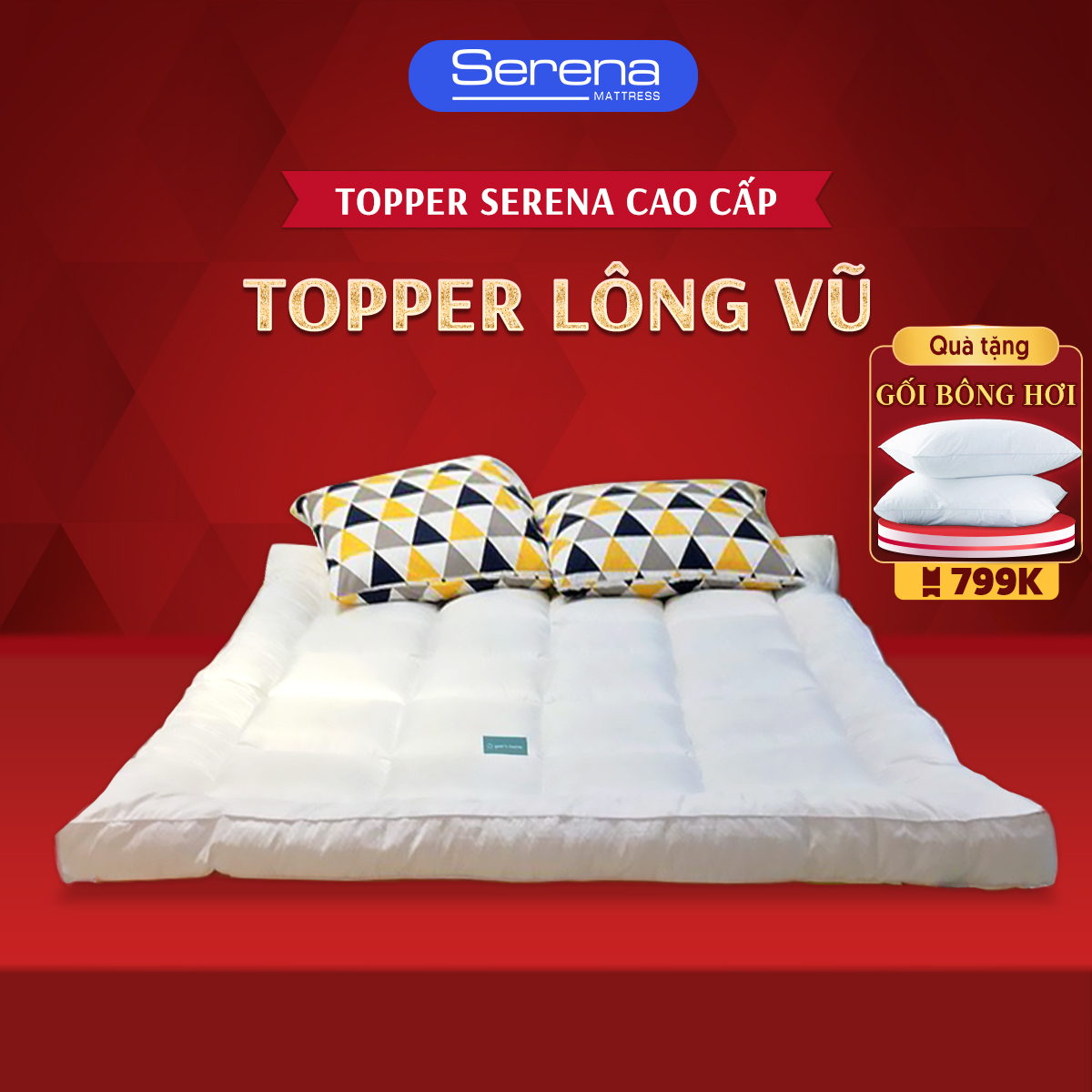 Nệm topper cao cấp lông vũ Microfiber SERENA chính hãng - tấm chăn lót đệm niệm topper toper nệm lông vũ trải sàn giường ngủ khách sạn dày 1m2 1m4 1m6 1m8 chính hãng