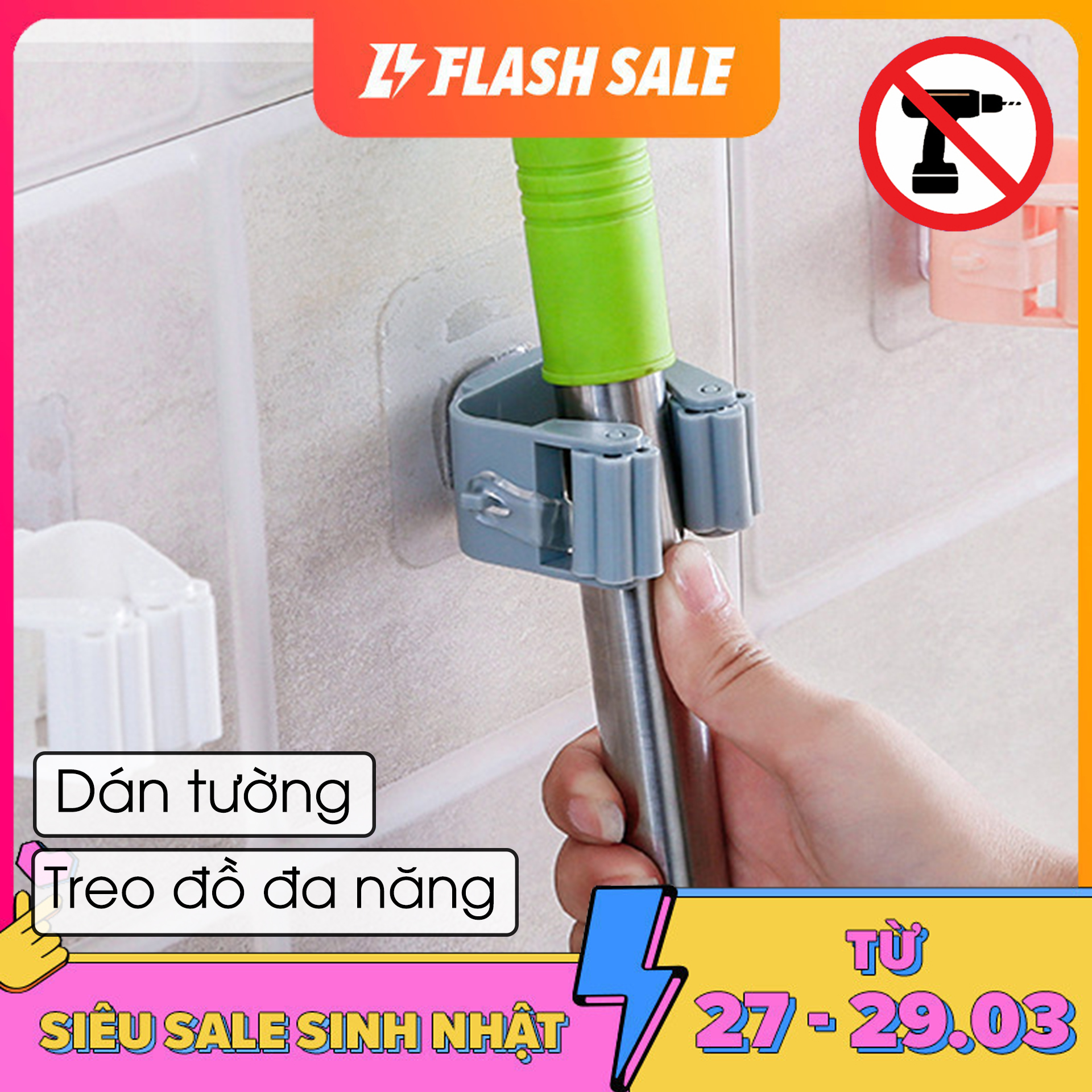 Móc treo chổi, cây lau nhà, cọ chà toilet... Móc kẹp dán tường Kosko tiện lợi - Móc treo đồ