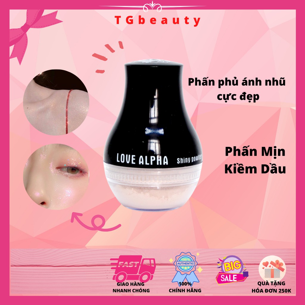 Phấn phủ bột kiềm dầu love alpha ánh nhũ kim tuyến lấp lánh