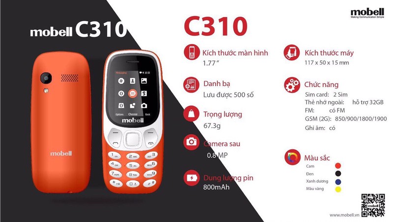 Điện thoại Mobell C310 mẫu cổ điển 3310 mới full box đầy đủ phụ kiện Bảo hành 12 tháng