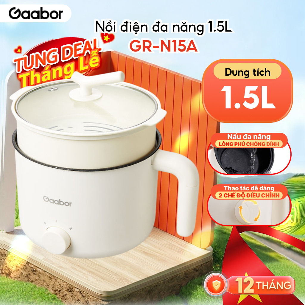 [LIVE] Nồi điện đa năng dung tích 1.5L Gaabor GR-N15A/ EC-18M01A công suất 600W 2 mức nhiệt tặng kèm xửng hấp - Bảo hành 12 tháng 1 đổi 1