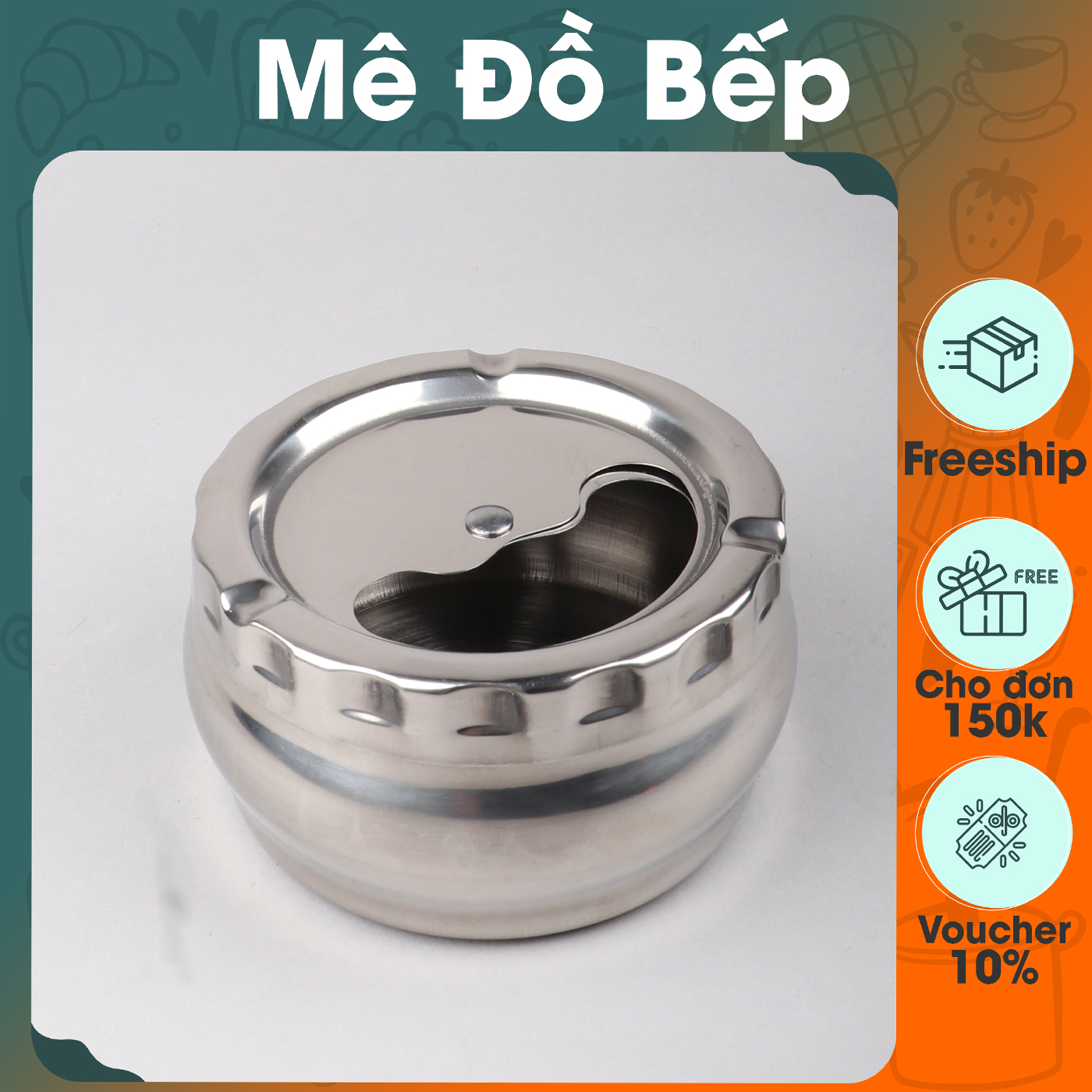 Gạt tàn thuốc inox Bam House xoay tròn loại lớn cao cấp GT01 – Gia dụng bếp