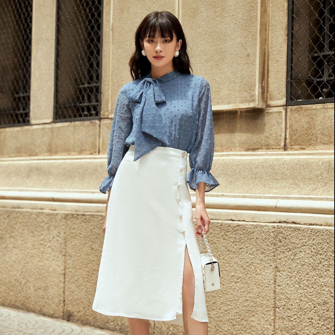 Olv - áo navy tie top