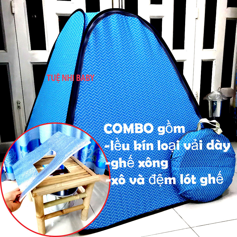 Combo lều xông hơi VẢI DÀY+ghế+xô+đệm ghế