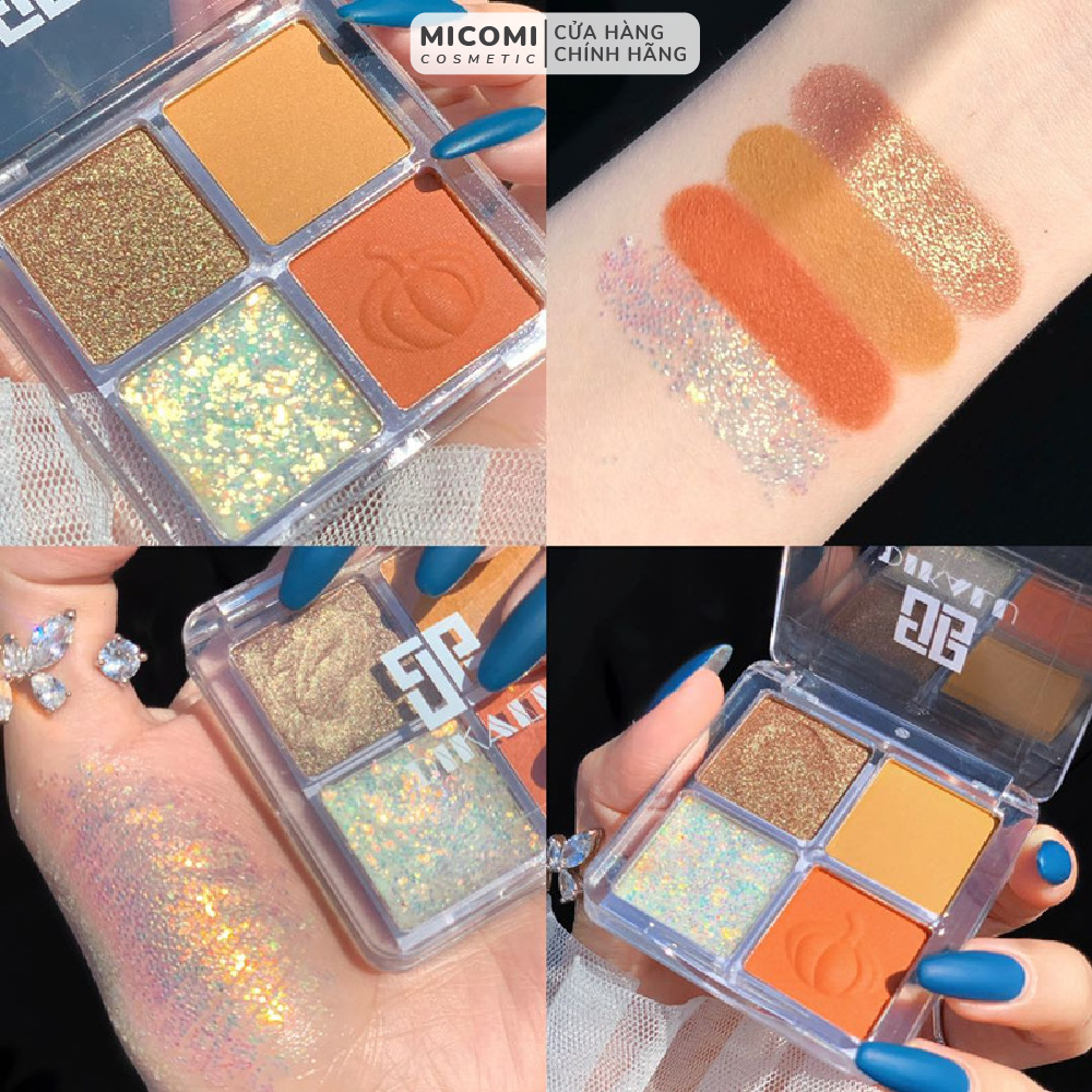 Bảng Phấn Mắt Nhũ Lì Kim Tuyến 4 Ô Màu Pumpkin Wine Red DIKALU Make Up Trang Điểm Mắt MICOMI Cosmetics