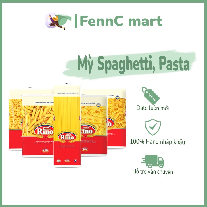 Mỳ Spaghetti Pasta Mỳ Ý nui nơ nui xoắn nui ống vát nui cầu vồng Rino 50g