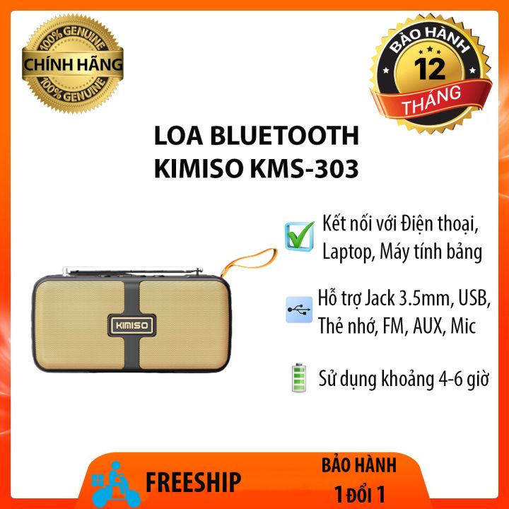 Loa bluetooth stereo KIMISO KMS-303 hỗ trợ FM tích hợp 2 loa, âm thanh cực hay